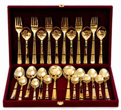 GOLD PLATED CUTLERY SET WITH VELVET BOX- SET OF 26 PCS