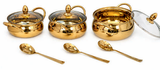 GOLD PLATED HANDI SET WITH GLASS LID - 9 PCS SET