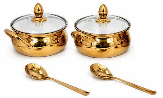 GOLD PLATED HANDI SET WITH GLASS LID - 6 PCS SET