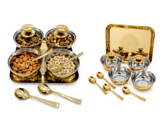 GOLD PLATED DRY FOOD BOX WITH GLASS LID, PVD cold Dry Fruit & snacks set